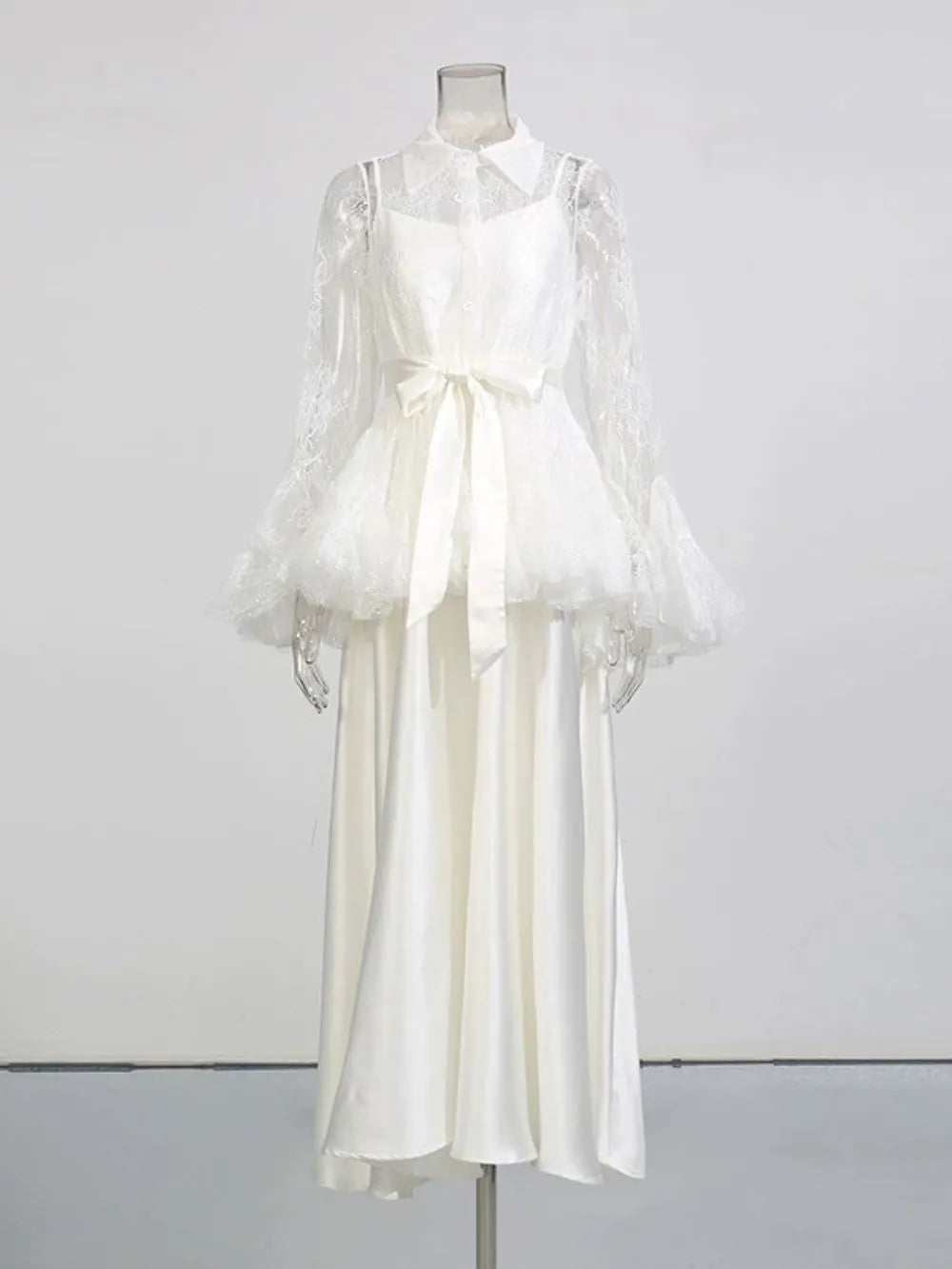 Miori White Lace Top & Maxi Dress Set Flowering Girl