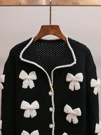 Black Medium-Weight Wool-Blend Knit Boxy, Straight Cardigan Flowering Girl