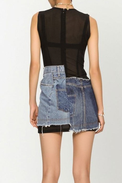 Rory Patchwork Denim Mini Dress Flowering Girl