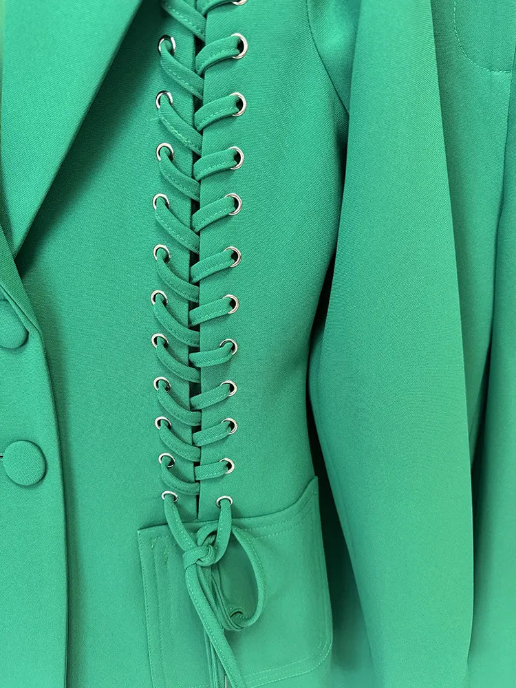 Malala Green Lace-Up Blazer Set Flowering Girl