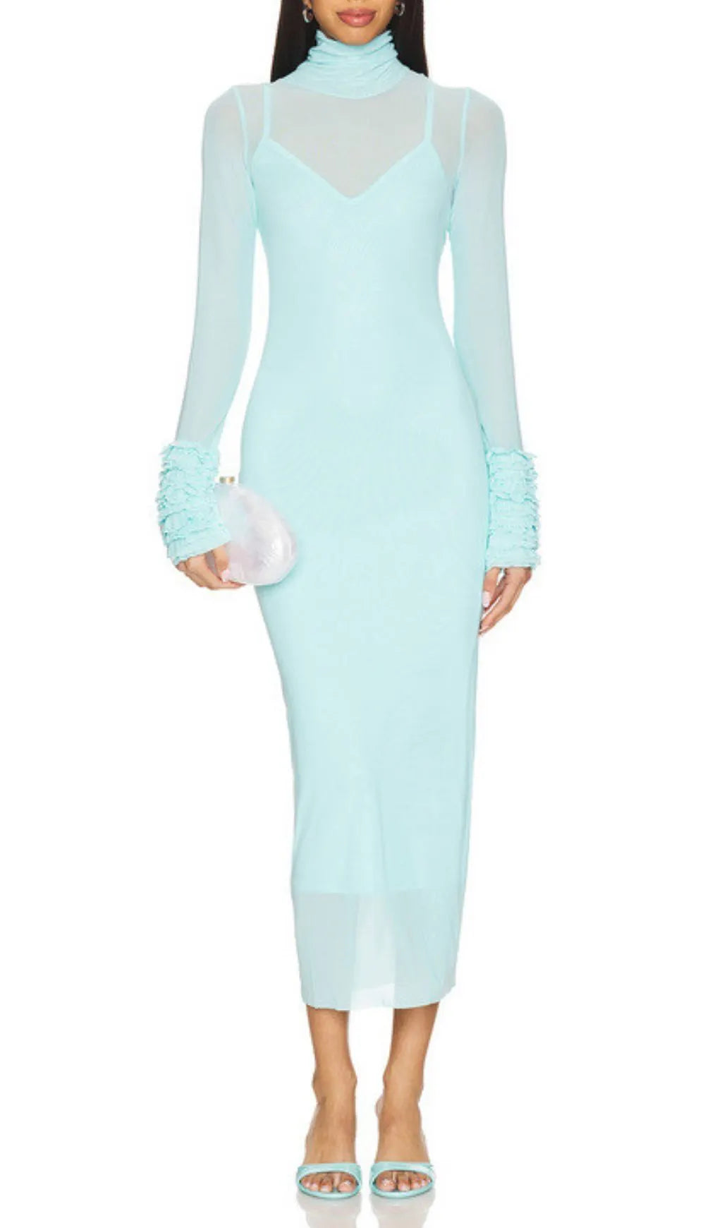Fabunni Long Sleeve Mesh Midi Dress Flowering Girl
