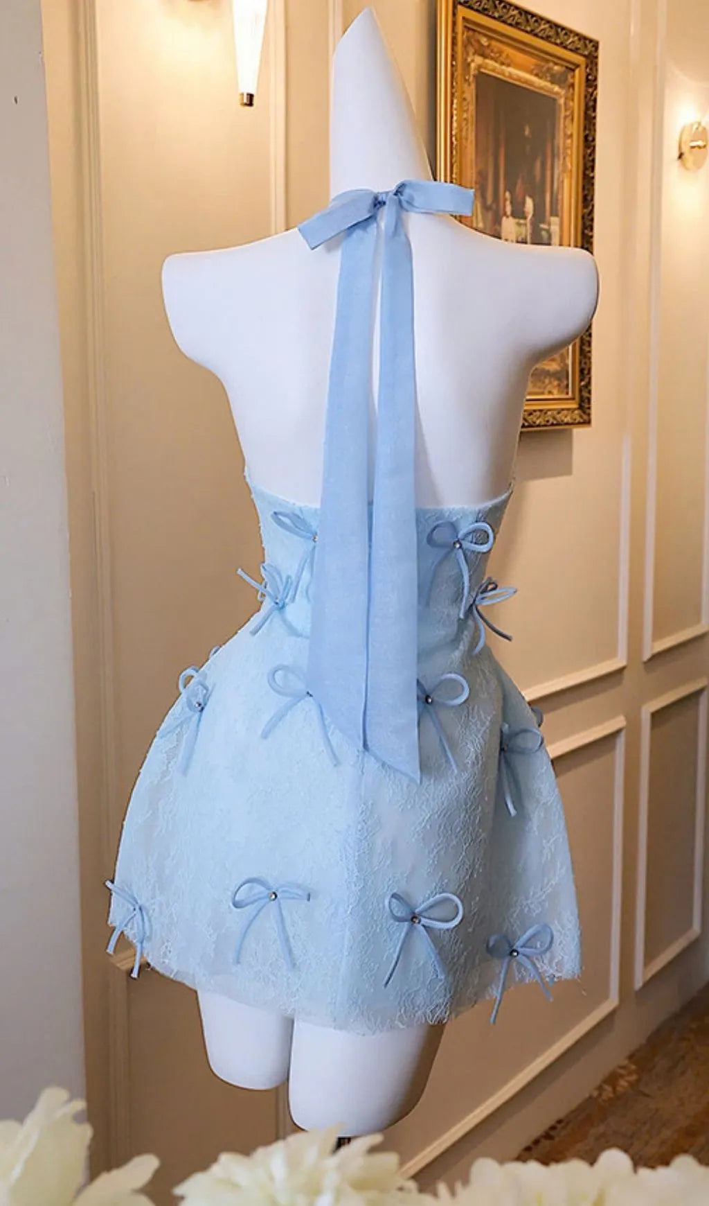 Kanon Blue Halter Bow Mini Dress Flowering Girl