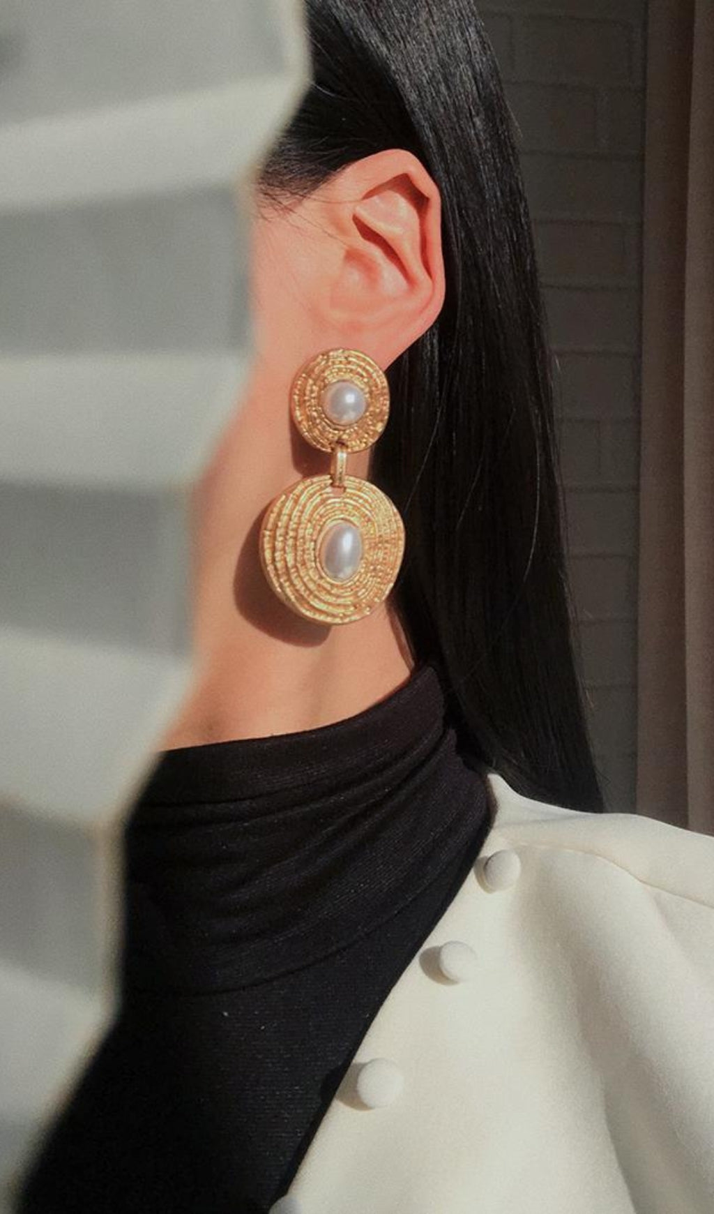 Spiral Circle Pearl Earrings Flowering Girl