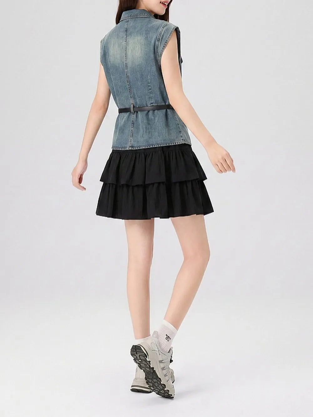 Marije Denim Vest & Skirt Set Flowering Girl