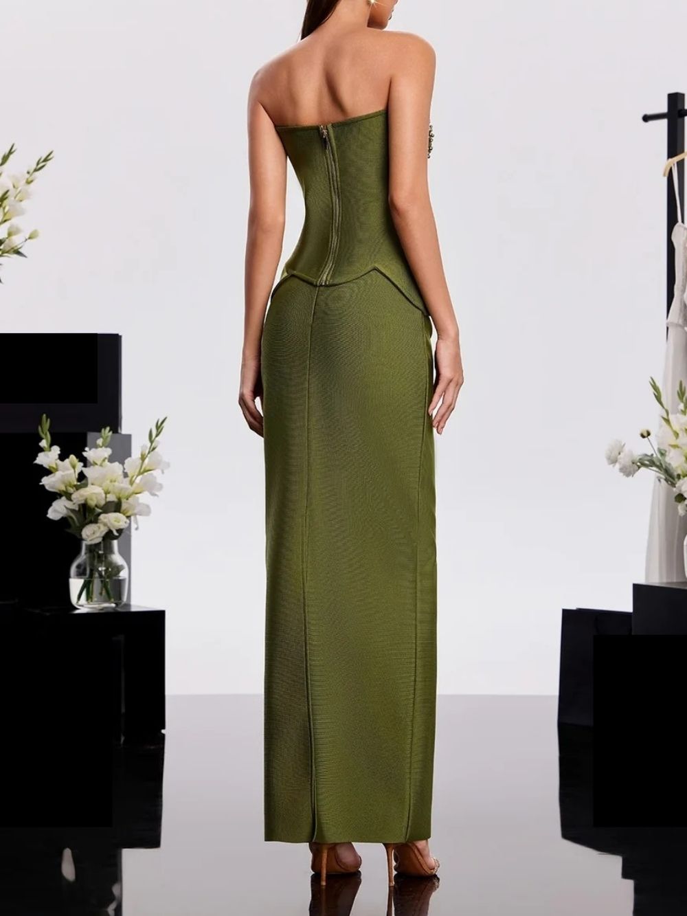 Haruko Strapless Rhinestone Bandage Dress Set Flowering Girl