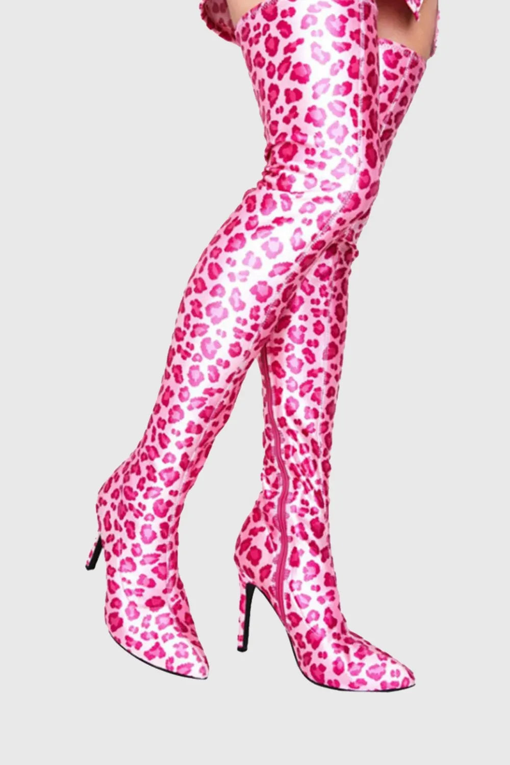 Giselle Leopard Print Thigh-high Boots - Pink Flowering Girl
