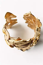 3D Textured Floral Wide Open Cuff Gold Bangle Flowering Girl