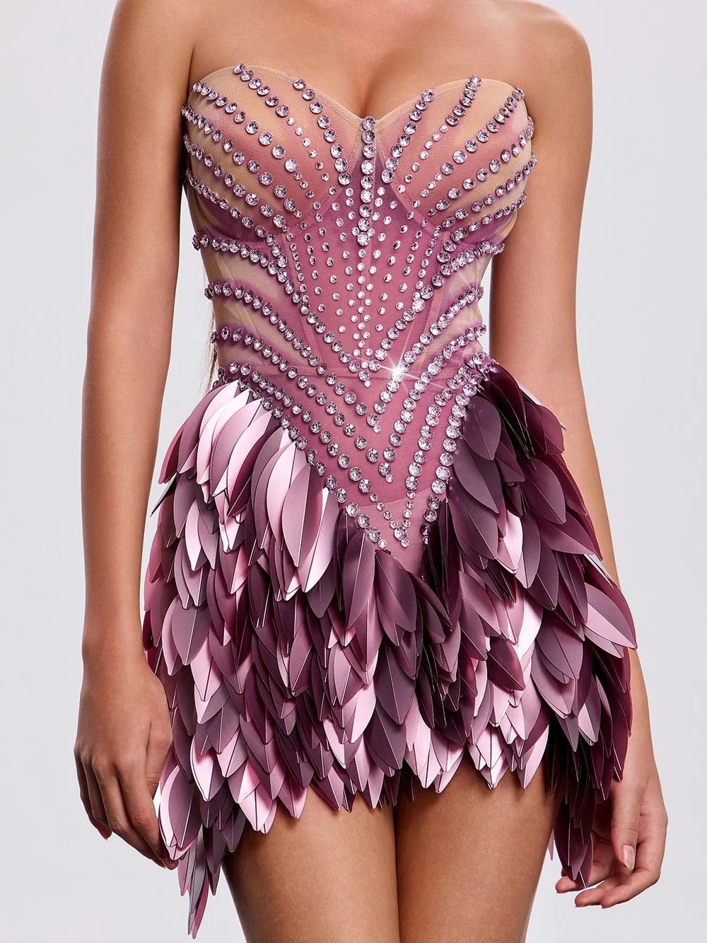 Xandrik Strapless Leaf Rhinestone Mini Dress Flowering Girl