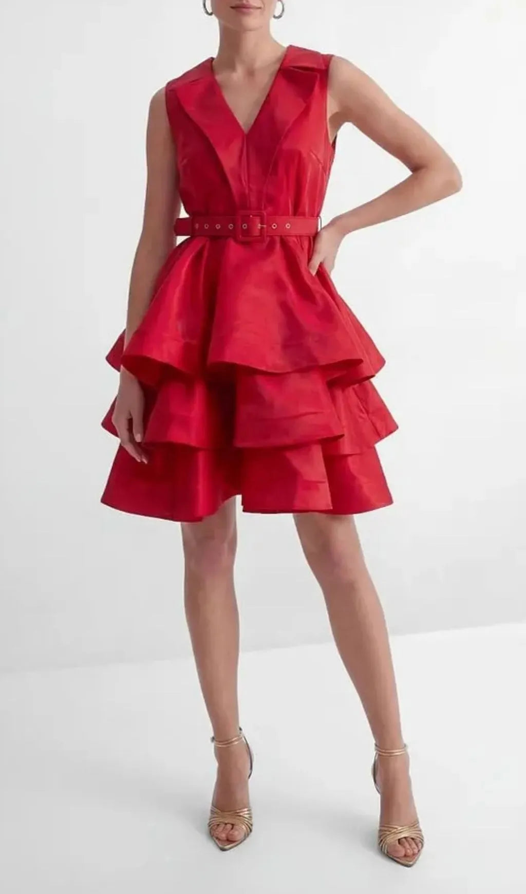 Jessica Red V-Neck Tiered Ruffle Mini Dress Flowering Girl