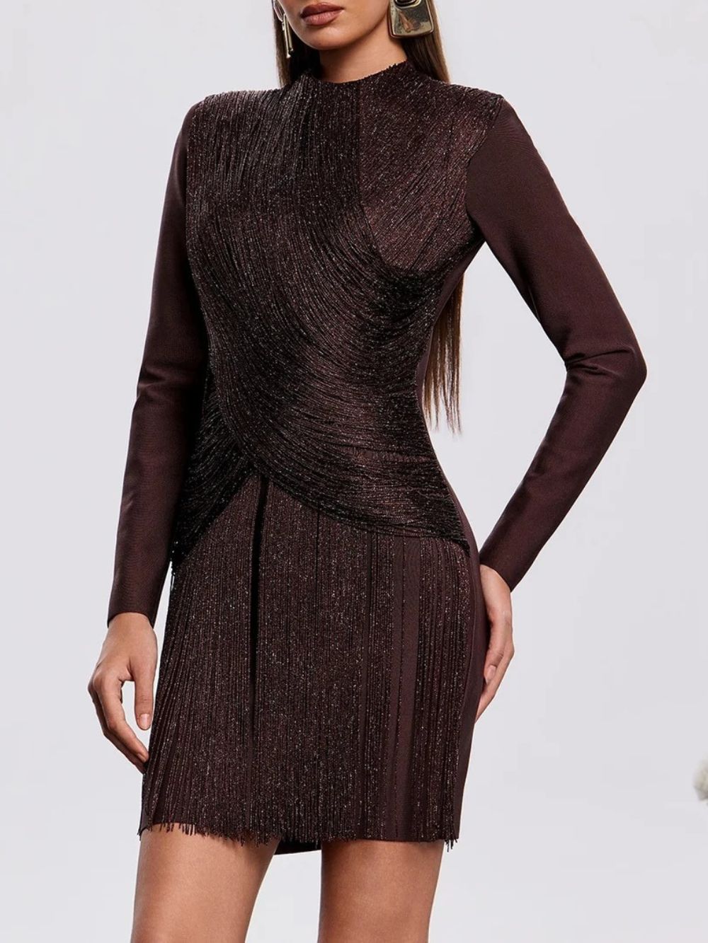 Qavlek Fringe Glitter Mini Dress Flowering Girl