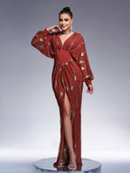 Lantern Sleeve Sequin Prom Dress Flowering Girl