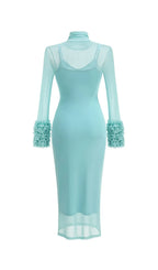Fabunni Long Sleeve Mesh Midi Dress Flowering Girl