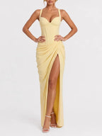 Fujiye Halterneck Split Ruched Maxi Dress Flowering Girl