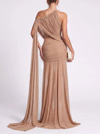 Faskel Ruched Split Maxi Dress In Coffee Flowering Girl