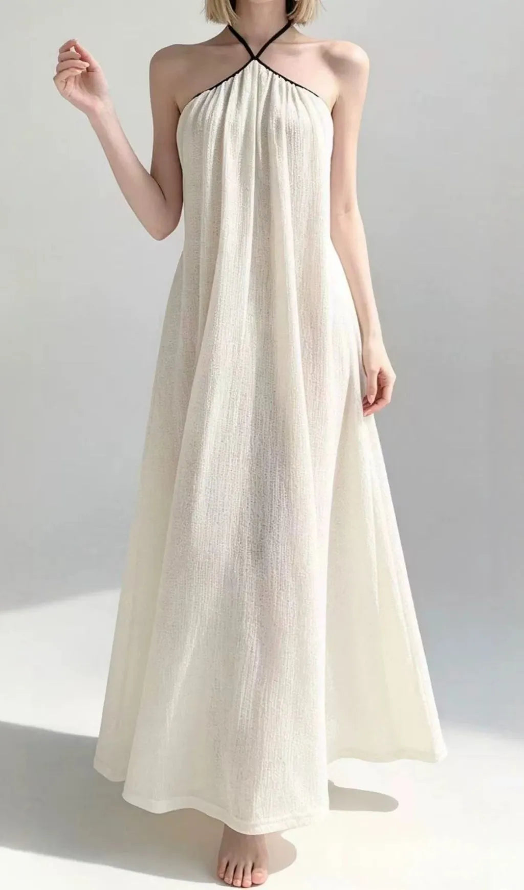 Lauwdina Ivory Halter Maxi Dress Flowering Girl