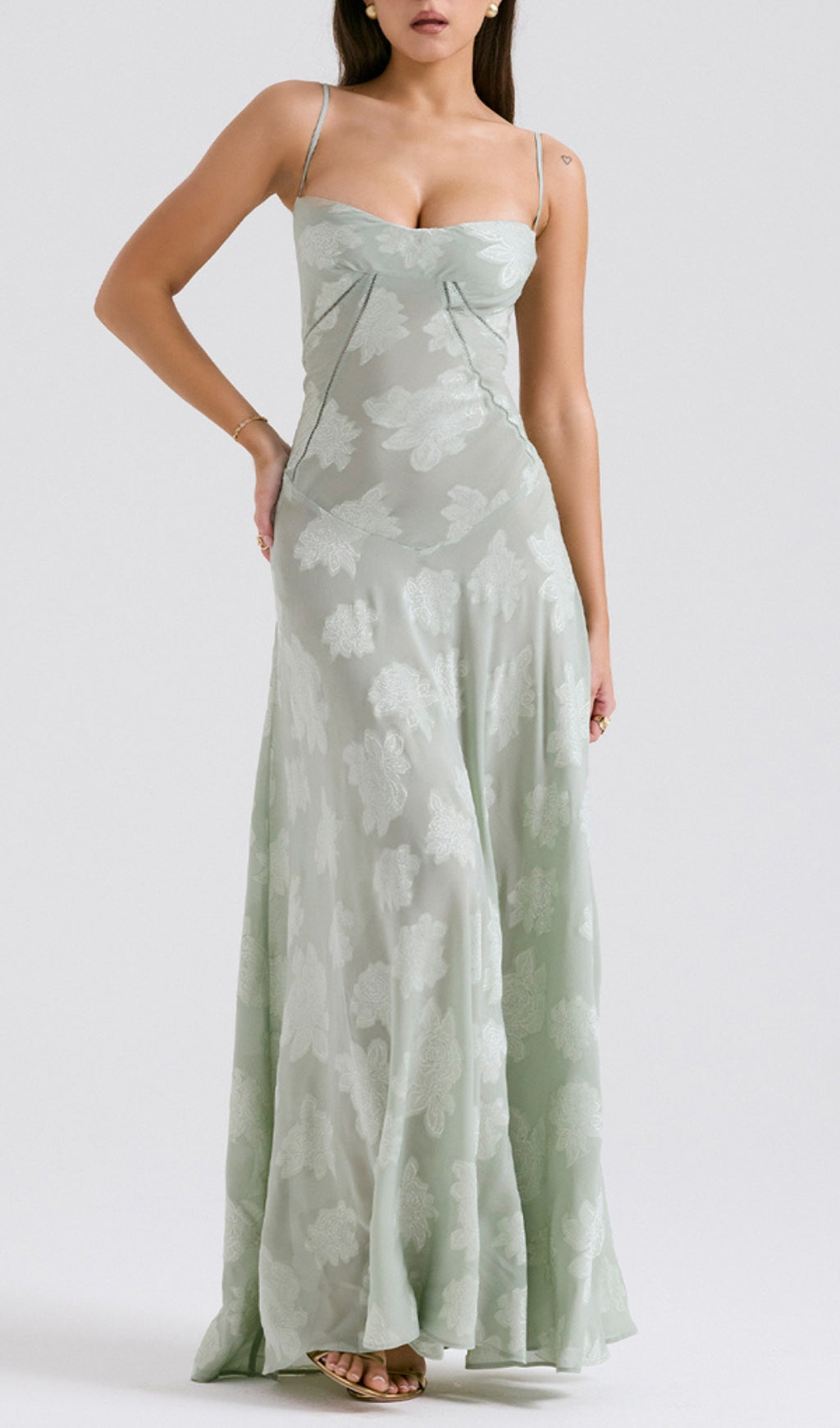 Billie Pistachio Floral Lace Back Maxi Dress Flowering Girl