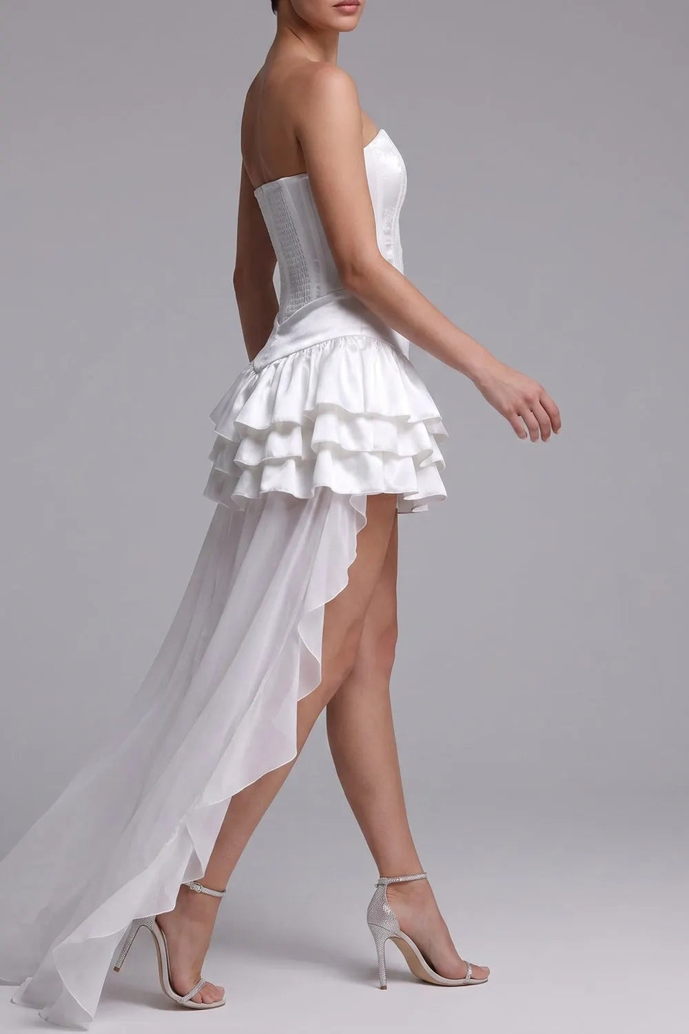 Strapless Textured Corset High Low Ruffle Mini Dress Flowering Girl
