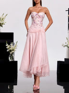 Haruna Strapless Embroidered Midi Dress Flowering Girl