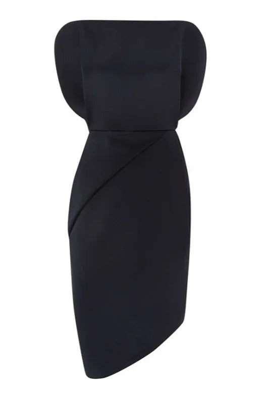 Irregular cutting sleeveless slim mini dress in black Flowering Girl
