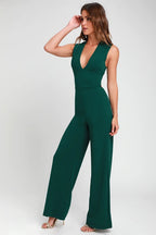 Thinking Out Loud Hunter Green Backless Jumpsuit Flowering Girl