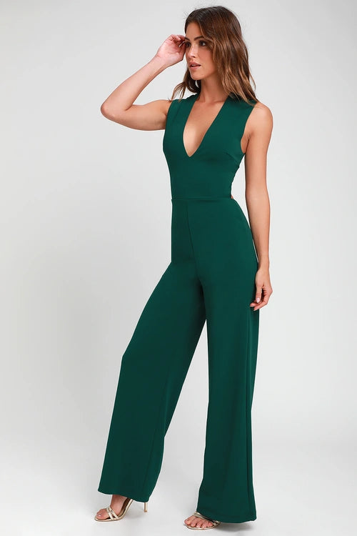 Thinking Out Loud Hunter Green Backless Jumpsuit Flowering Girl