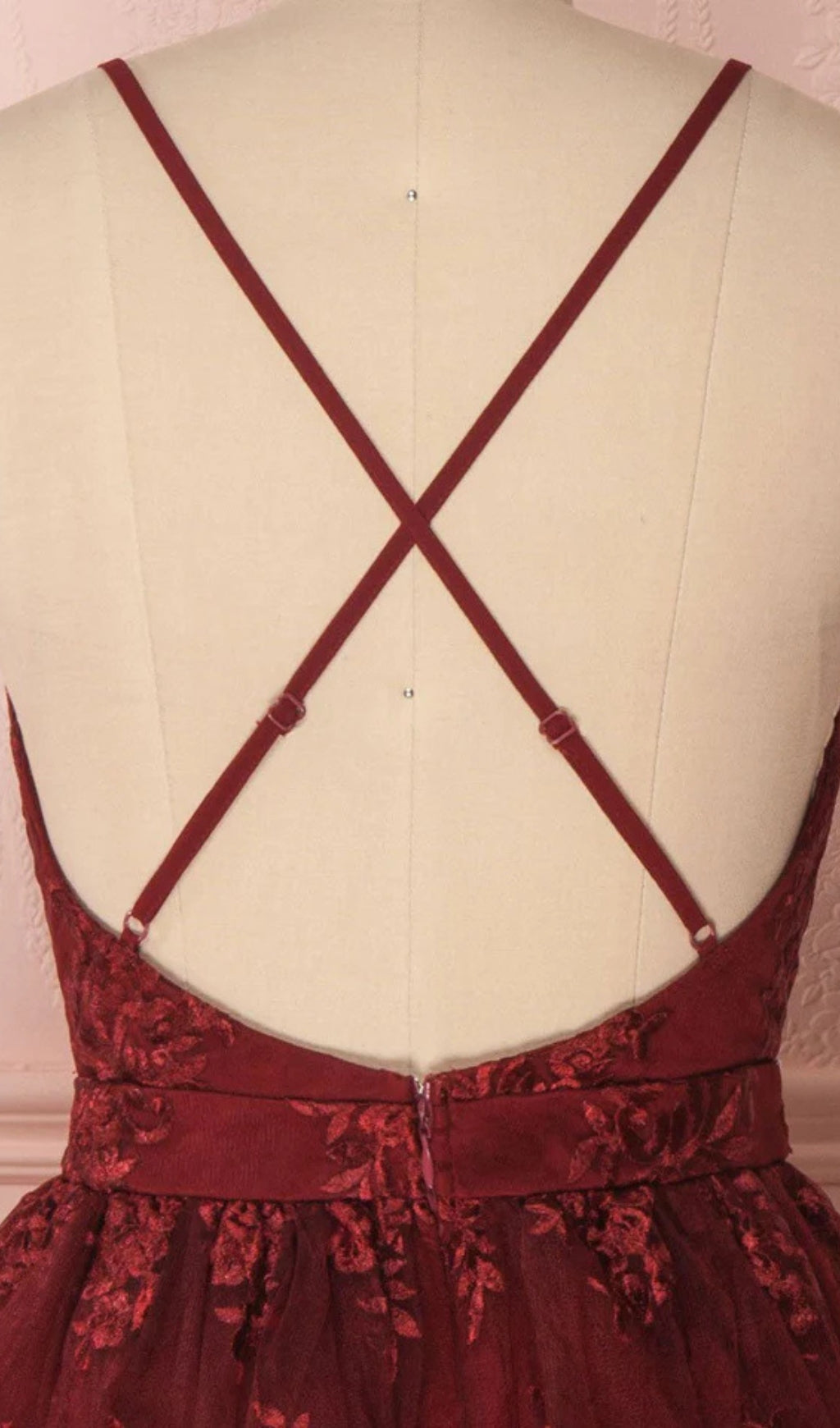 V Neck Tulle Lace Short Burgundy Prom Dresses Flowering Girl