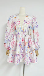Engla Lantern Sleeve Printed Mini Dress Flowering Girl