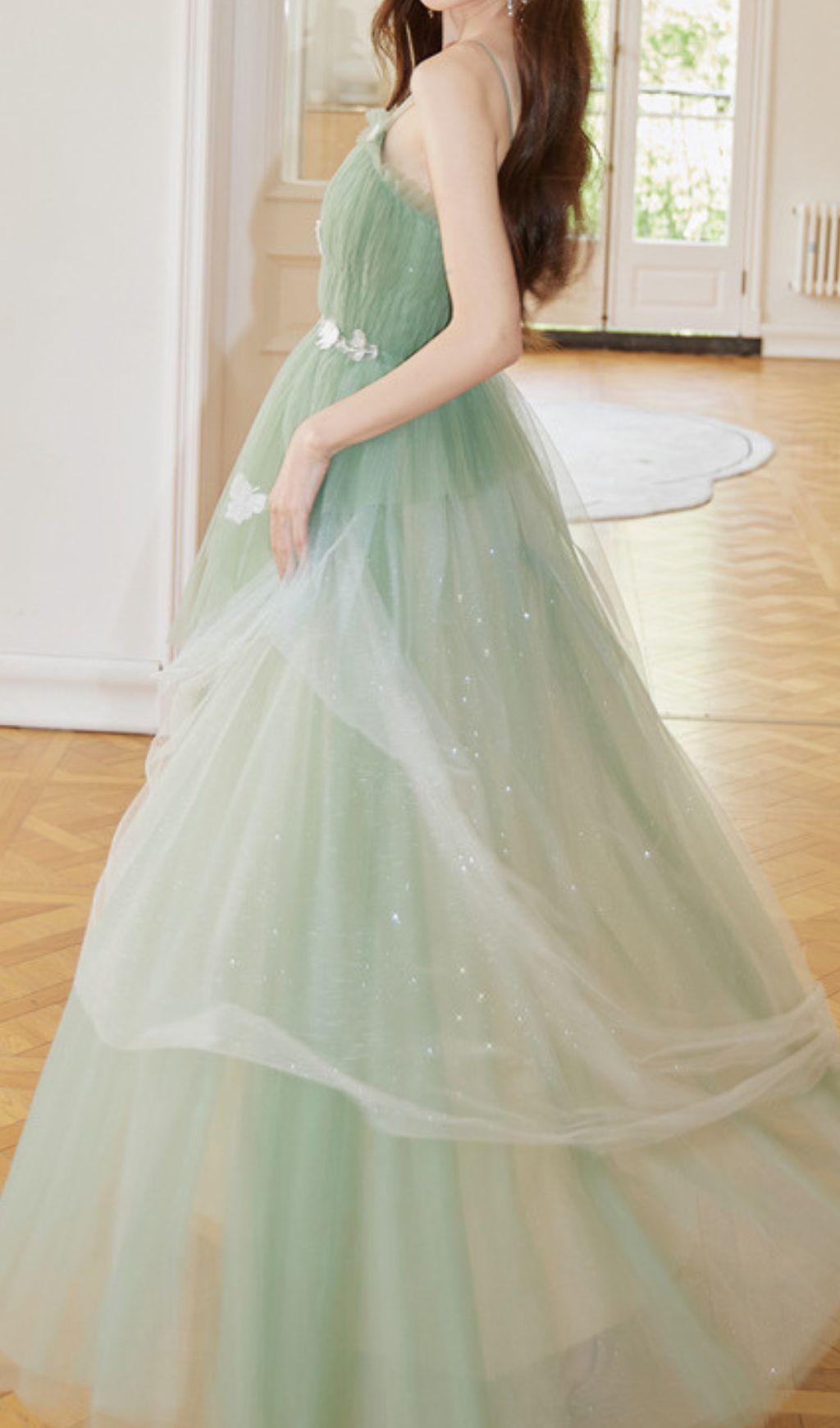 Freira Green Strappy Butterfly Mesh Maxi Dress Flowering Girl