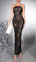 Halleli Black Strapless Diamante Maxi Dress Flowering Girl
