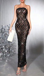 Halleli Black Strapless Diamante Maxi Dress Flowering Girl