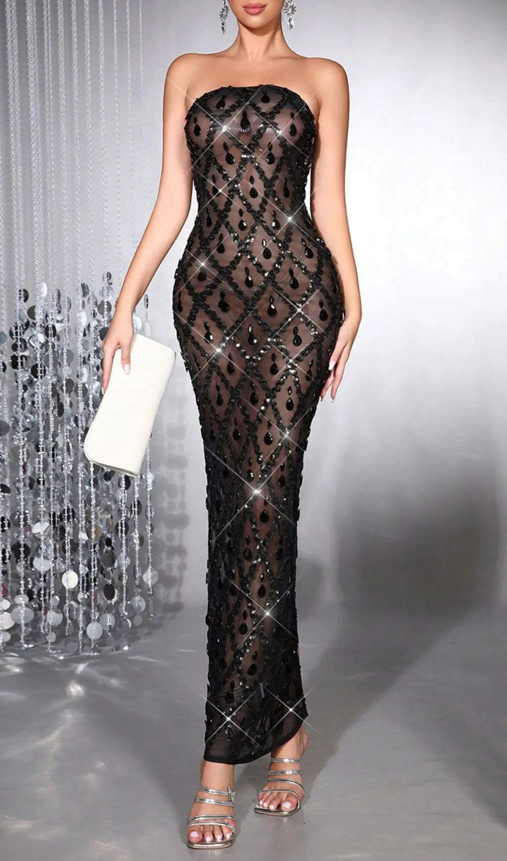 Halleli Black Strapless Diamante Maxi Dress Flowering Girl