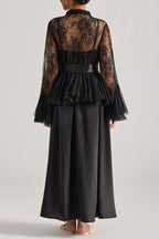 Tiffany Black Lace Bell-Sleeve Ruffle Embroidered Top Maxi Dress Set Flowering Girl