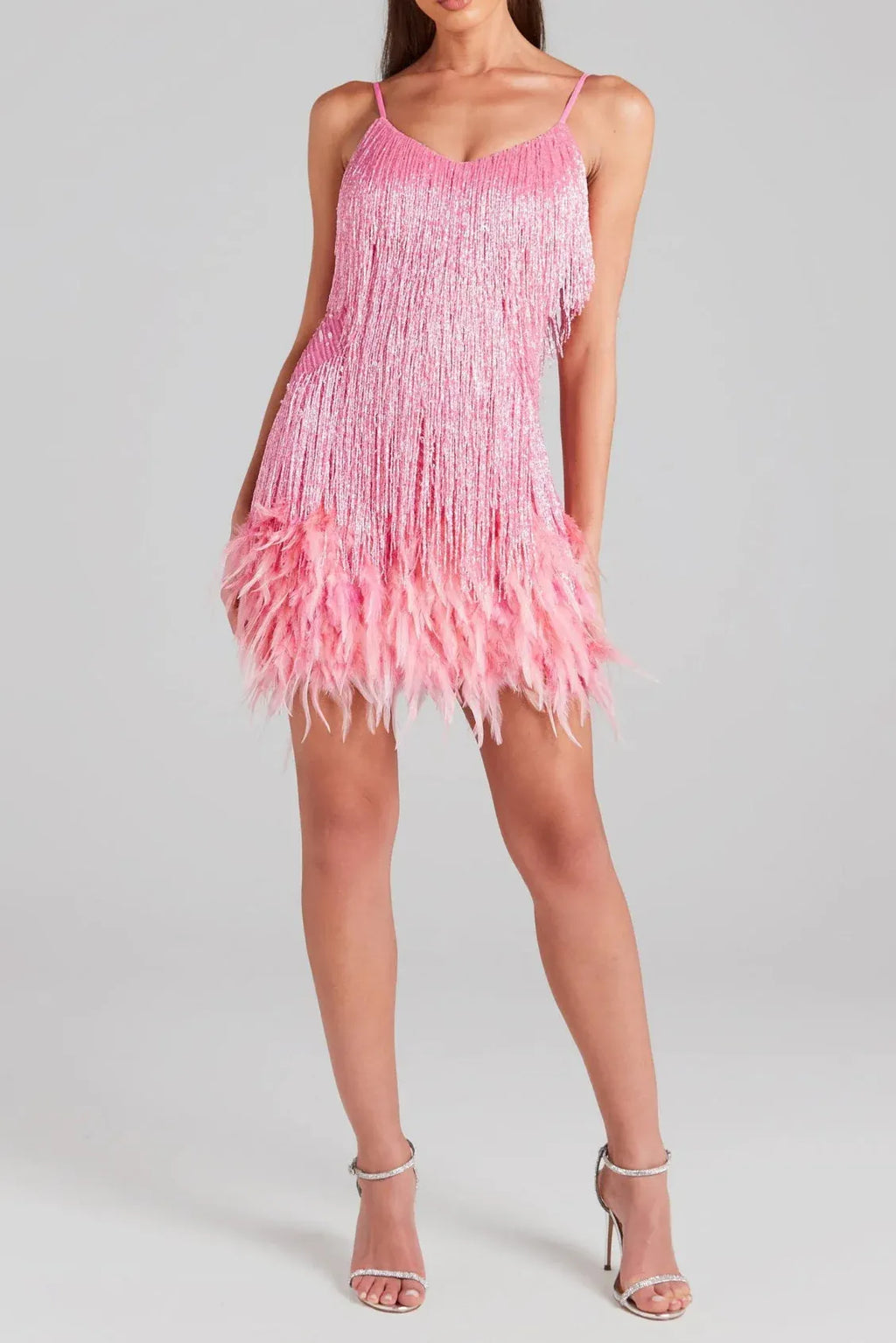 Pink Tassel Feather Mini Dress Flowering Girl