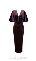lantern sleeve velvet maxi dress in burgundy Flowering Girl