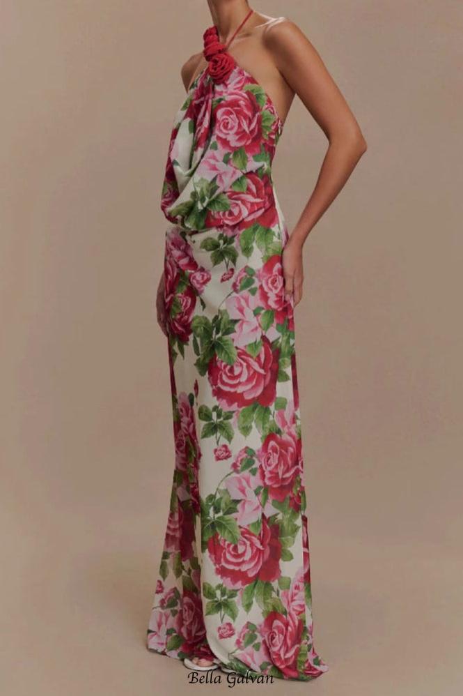 multicolor Floral halterneck high collar maxi dress Flowering Girl