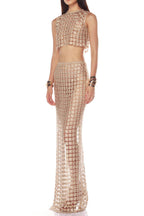 Apricot Sheer Plaid Fishtail Maxi Skirt Two Piece Of Set Flowering Girl
