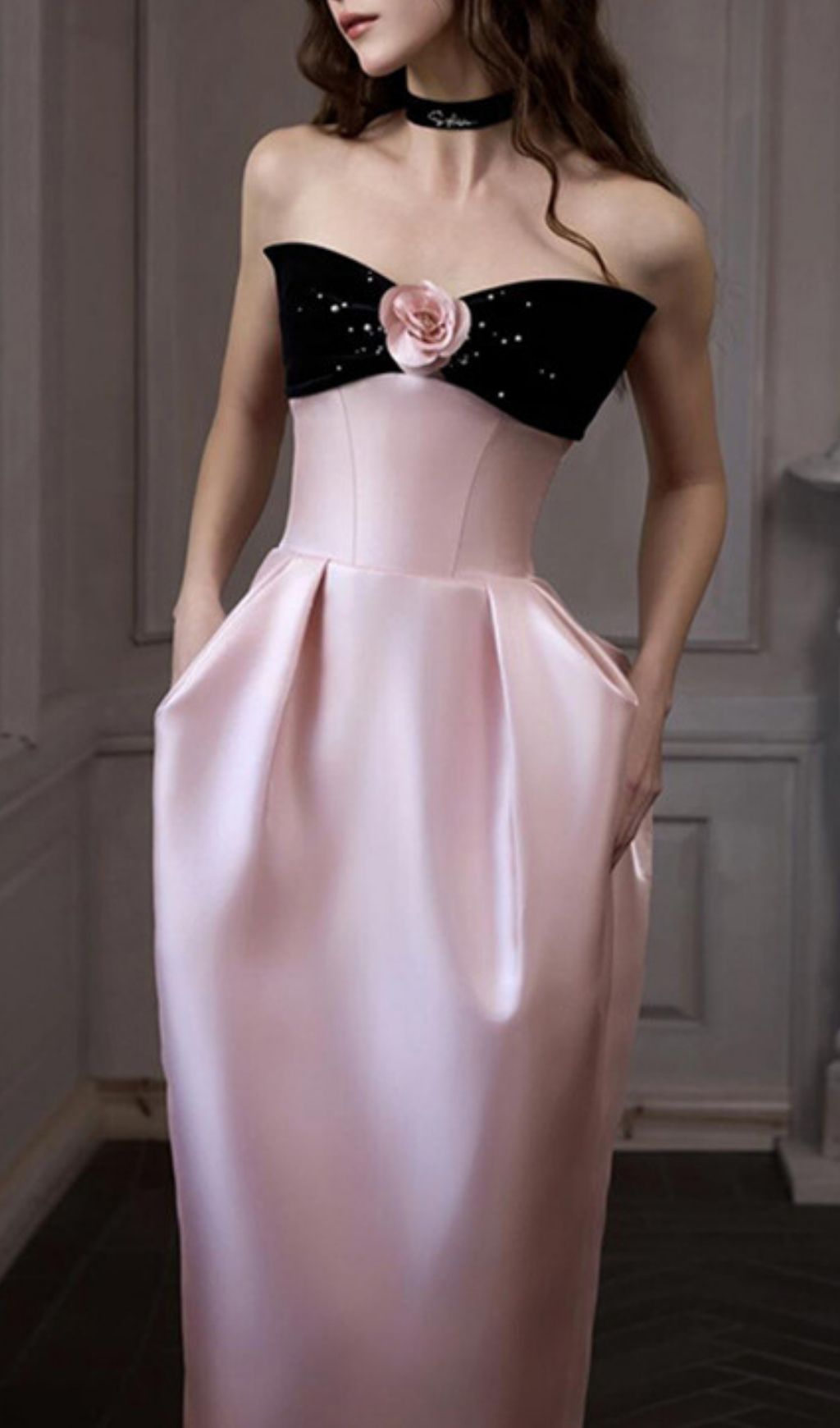 Karley Pink Strapless Flower Maxi Dress Flowering Girl