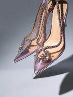 Crystal Cutout Embellished Pumps In Pink Flowering Girl