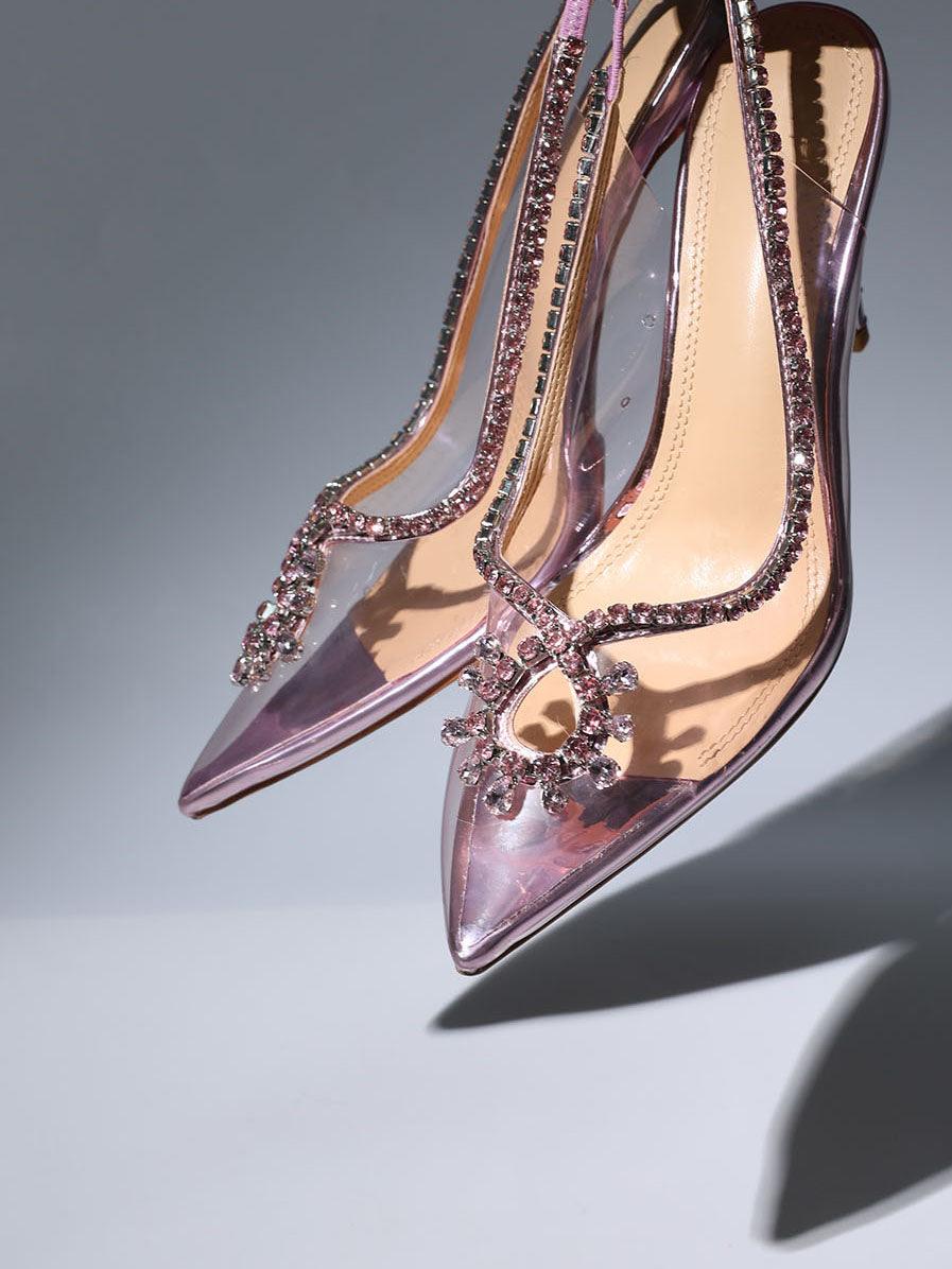 Crystal Cutout Embellished Pumps In Pink Flowering Girl