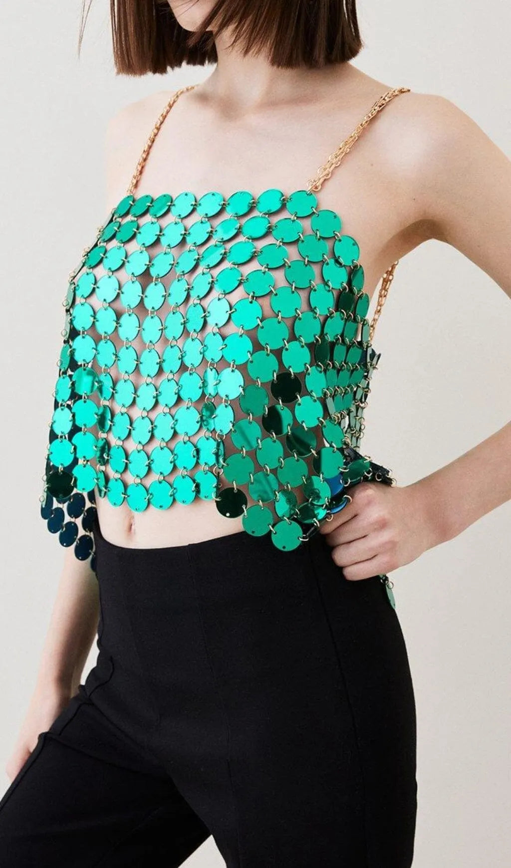 Mirrored Disc Crop Top In Green Flowering Girl