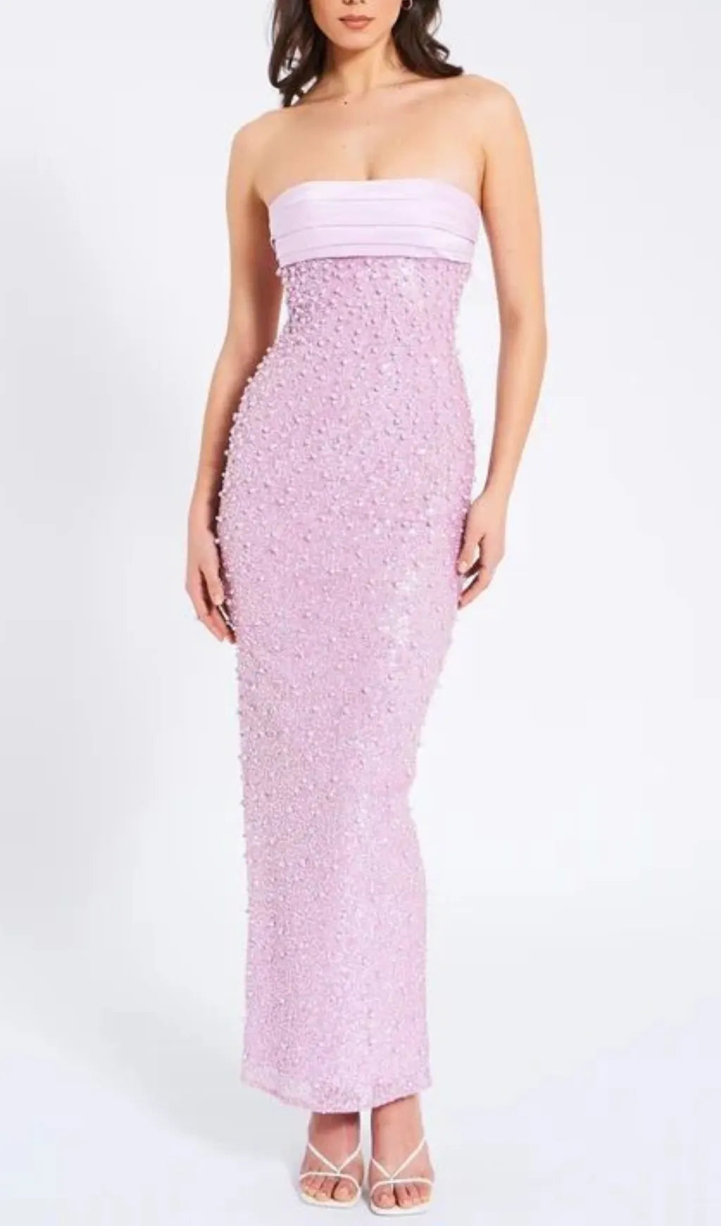 Alazne Strapless Sequin Pearl Maxi Dress Flowering Girl