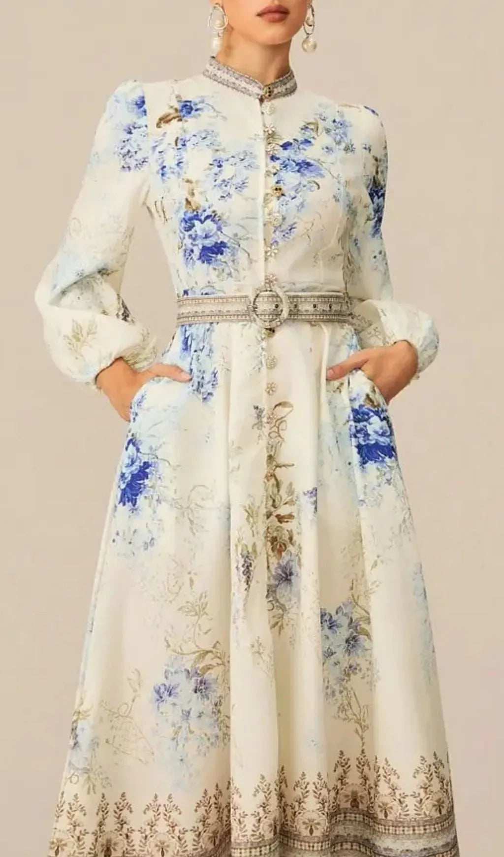 White Floral Print Midi Dress Flowering Girl