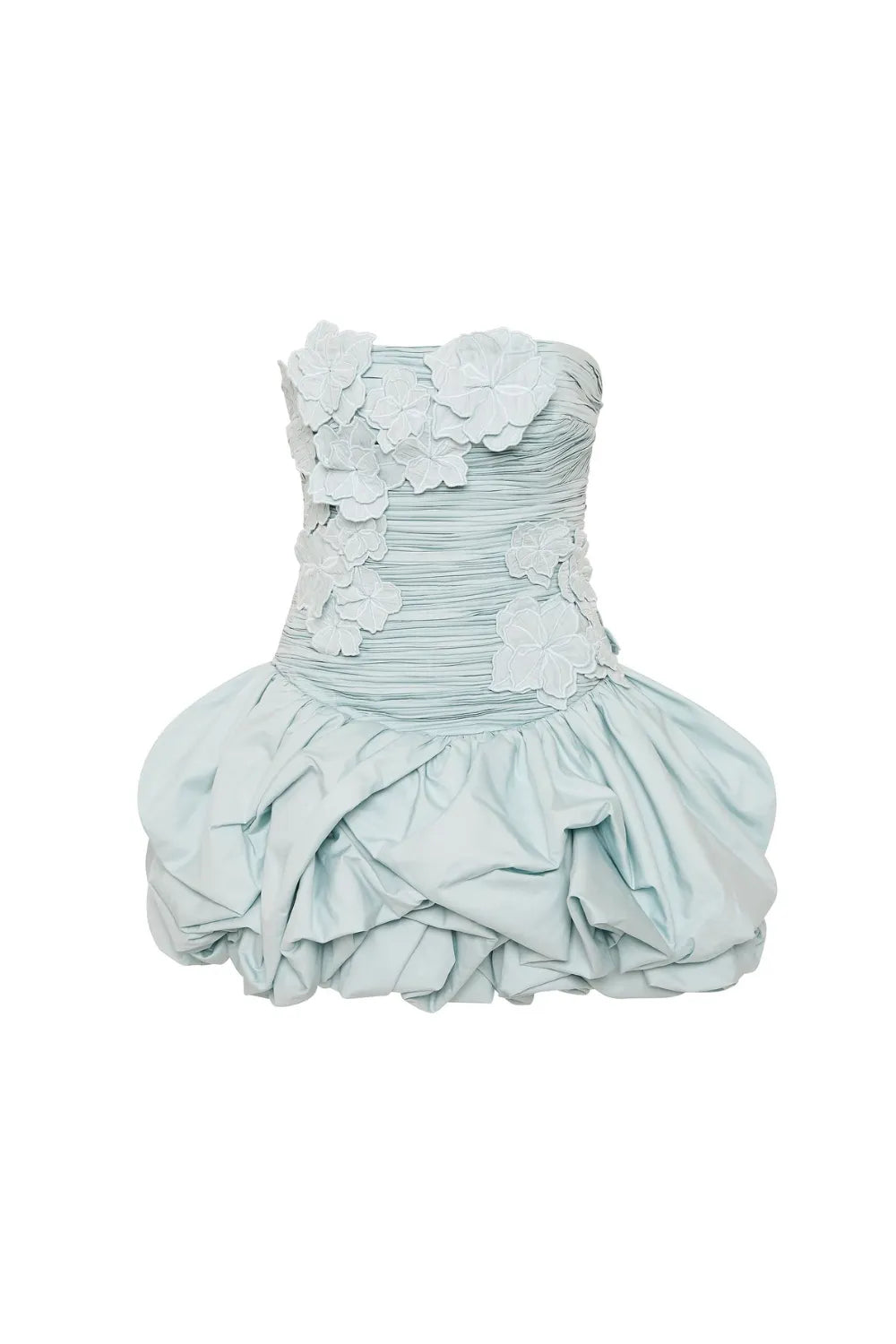 moira floral strapless Puffy mini dress in blue Flowering Girl