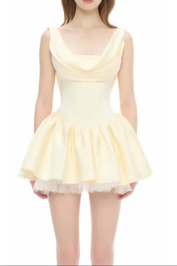 bernice backless pleated puffy Mini Dress - Champagne Flowering Girl