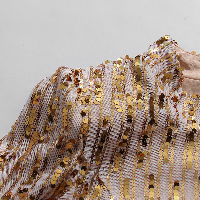 Keyah Gold Sequin Midi Dress Flowering Girl