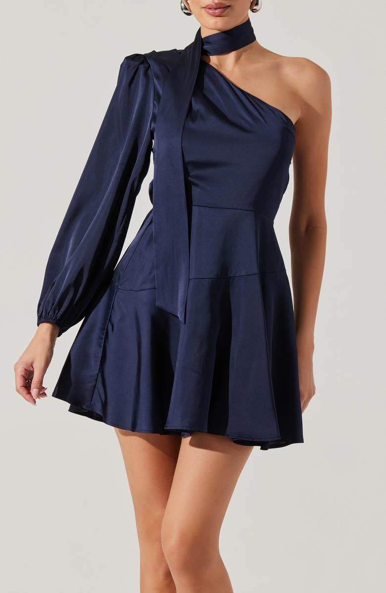 Deep Blue Satin Scarf Mini Skater Dress Flowering Girl