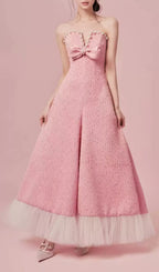 Gaphna Pink Beaded Bow Maxi Dress Flowering Girl