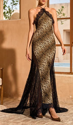 Mavek Backless Lace Leopard Maxi Dress Flowering Girl