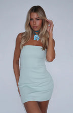 Backless Strapless Slim Mini Dress In Mint Flowering Girl