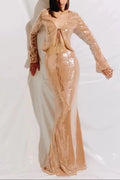 Aubelin Sequin Two Piece Set - Nude Flowering Girl